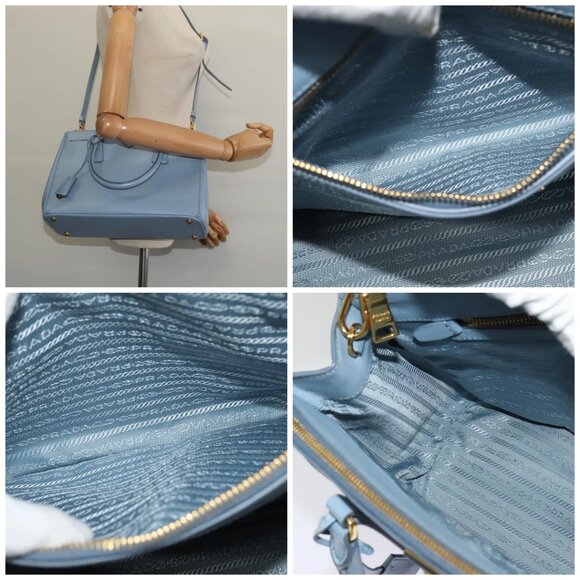 PRADA Galleria Hand Bag Safiano leather 2way Light Blue Gold - Picture 15 of 15